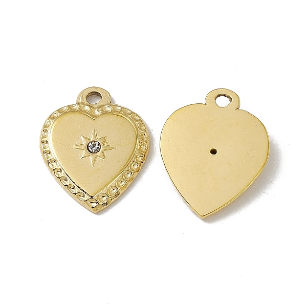 

PandaHall Vacuum Plating 201 Stainless Steel Pendants, Crystal Rhinestone Heart Charms, Real 18K Gold Plated, 23x18x3mm, Hole: 2mm Stainless..., Clear