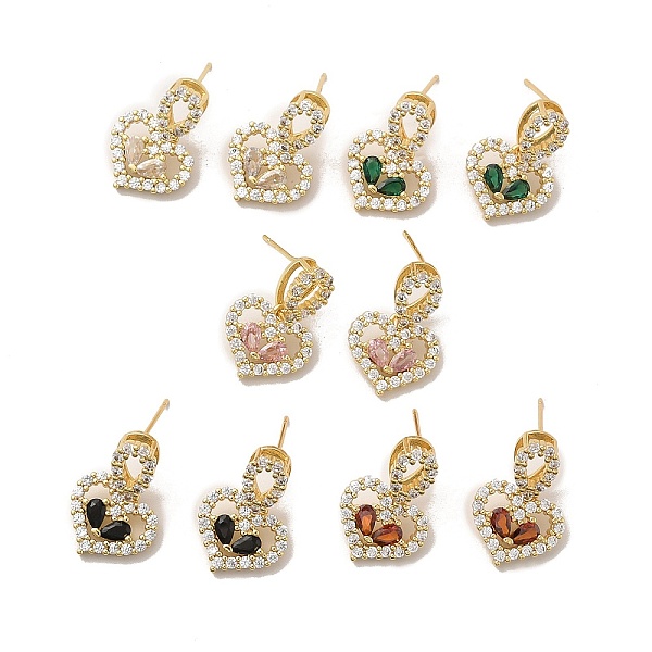 

PandaHall Cubic Zirconia Heart Stud Earrings, Rack Plating Real 18K Gold Plated Brass Jewelry for Women, Cadmium Free & Lead Free, Mixed..., Multicolor