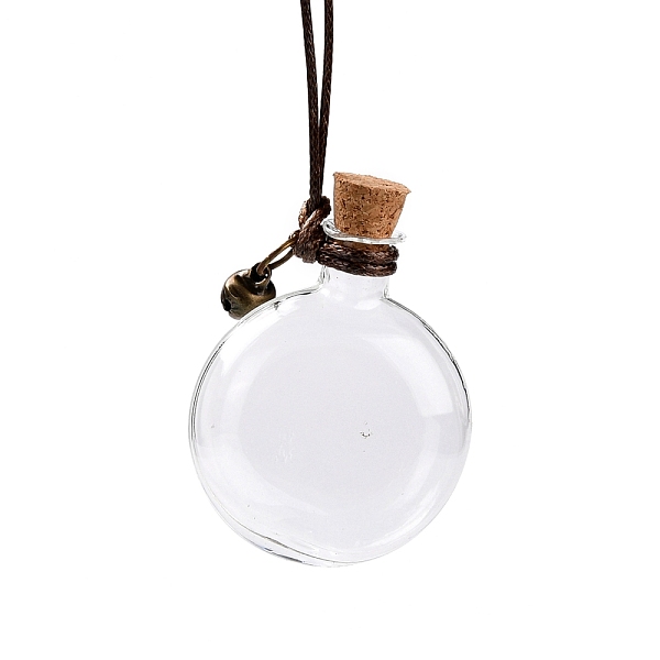 

PandaHall Flat Round Glass Cork Bottles Ornament, with Waxed Cord & Iron Bell, Glass Empty Wishing Bottles, DIY Vials for Pendant..., Clear