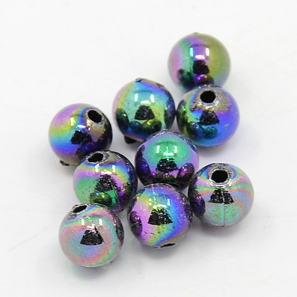 

PandaHall Plating Plastic Acrylic Round Beads, Multi-color Plated, 6mm, Hole: 1mm, about 4500pcs/pound Acrylic Round