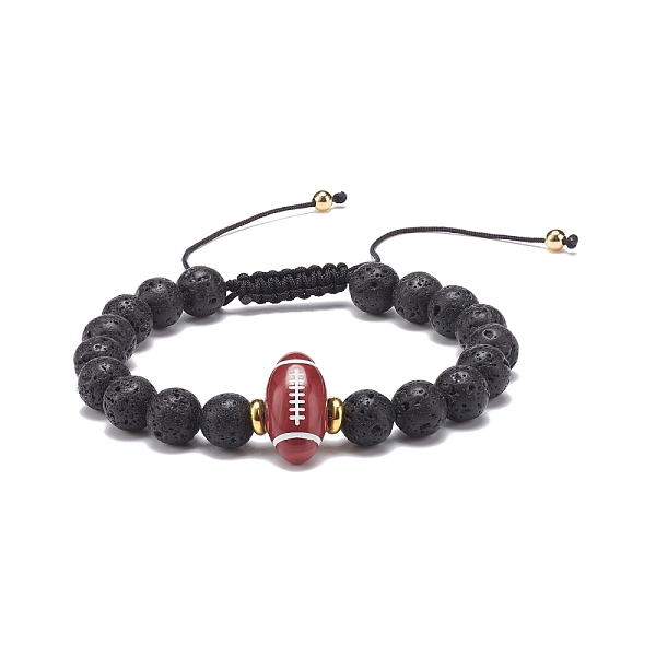 

PandaHall Natural Lava Rock & Acrylic Braided Bead Bracelet, Essential Oil Gemstone Jewelry for Men Women, Player Pattern, Inner Diameter..., Brown
