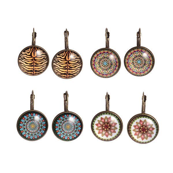 

PandaHall Flower Pattern Glass Cabochon Brass Leverback Earrings, Mixed Color, 33x22x5.5mm, Pin: 0.9mm Glass Multicolor