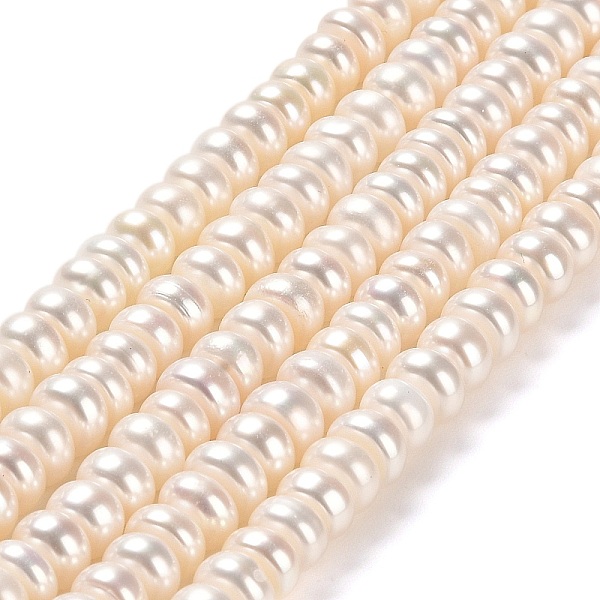 

PandaHall Natural Cultured Freshwater Pearl Beads Strands, Grade 5A, Rondelle, PapayaWhip, 6~7x4~4.5mm, Hole: 0.8mm, about 88pcs/strand..., Orange