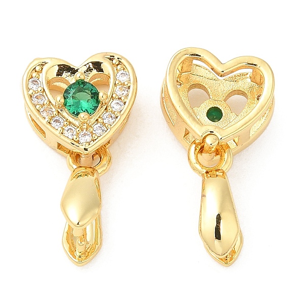 

PandaHall Brass Micro Pave Cubic Zirconia Pendant Pinch Bails, Ice Pick Pinch Bails with Glass Beaded, Heart, Real 18K Gold Plated, 17x9.5mm..., Green