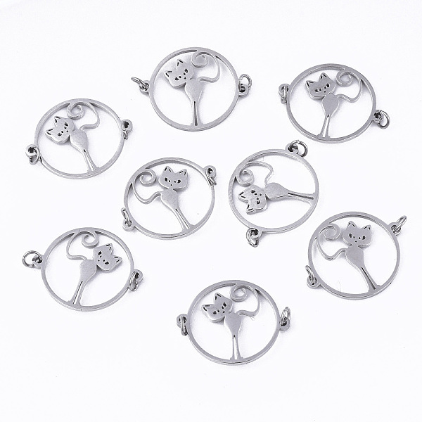 

PandaHall 304 Stainless Steel Links Connectors, Laser Cut, Flat Round with Cat, Stainless Steel Color, 14x17x1mm, Jump Ring: 3x0.4mm, 2.2mm...