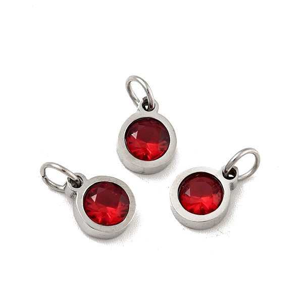 

PandaHall 304 Stainless Steel Pendants, with Cubic Zirconia and Jump Rings, Single Stone Charms, Flat Round, Stainless Steel Color, Dark Red...