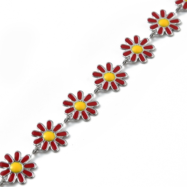 

PandaHall 304 Stainless Steel Flower Link Chains, with Enamel, Soldered, with Spool, Red, 10x1~2mm Stainless Steel+Enamel Red