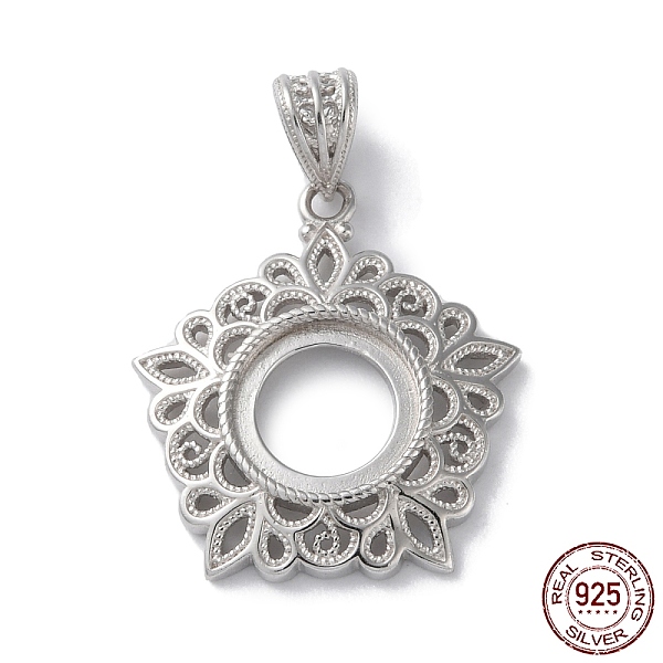 

PandaHall Rhodium Plated Rack Plating 925 Sterling Silver Pendants Cabochon Settings, Flower, with 925 Stamp, Real Platinum Plated...