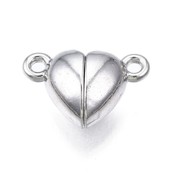 

PandaHall Brass Magnetic Clasps with Loops, Nickel Free, Heart, Platinum, 9.5x15x6mm, Hole: 1.5mm Brass Heart
