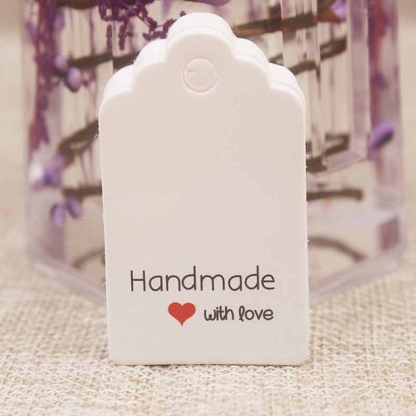 

PandaHall Paper Gift Tags, Hange Tags, For Arts and Crafts, For Wedding, Valentine's Day, Rectangle with Word Handmade with Love, White...