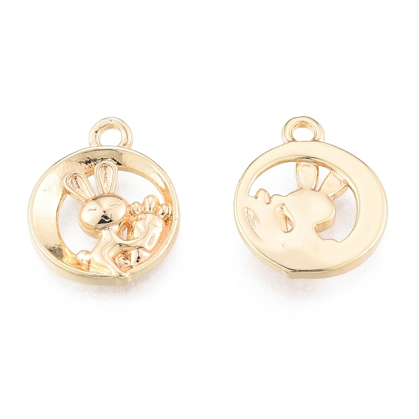 

PandaHall Brass Charms, Cadmium Free & Nickel Free & Lead Free, Hollow, Flat Round with Rabbit, Real 18K Gold Plated, 14.5x12x2mm, Hole...