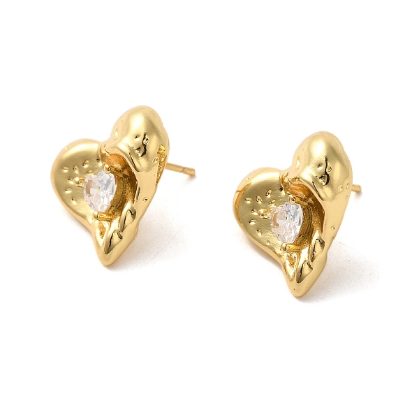 

PandaHall Brass with Cubic Zirconia Heart Stud Earrings, Long-Lasting Plated, Cadmium Free & Lead Free, Real 18K Gold Plated, 17.5x17.5mm..., Clear