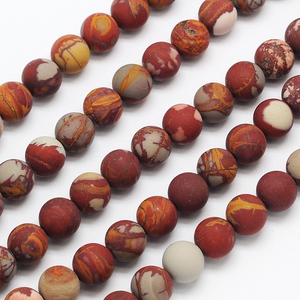 

PandaHall Frosted Round Natural Red Picture Jasper Beads Strands, 6mm, Hole: 1mm, about 65pcs/strand, 15.3 inch Red Picture Jasper Round