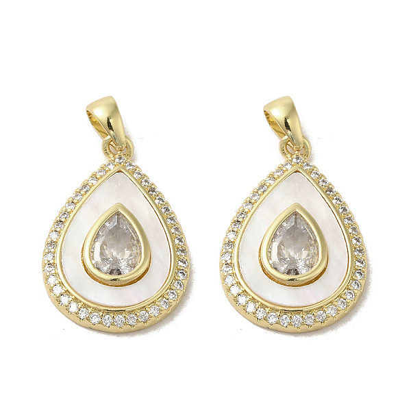 

PandaHall Brass Micro Pave Clear Cubic Zirconia Pendants, with Shell, Real 18K Gold PlatedPlated, Teardrop, 20x13.5x3mm, Hole: 2.5x4mm...
