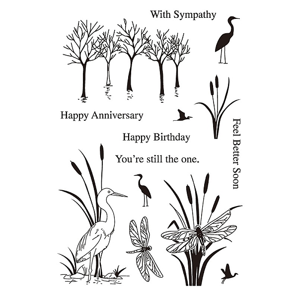 

PandaHall Tree & Dragonfly & Bird Silicone Clear Stamps, for Card Making Decoration DIY Scrapbooking, Mixed Shapes, 160x110mm Silicone Mixed...