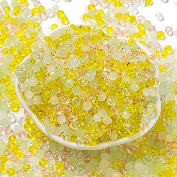 

PandaHall Glass Beads, Faceted, Rondelle, Champagne Yellow, 4x3mm, Hole: 0.4mm, about 820pcs/60g Glass Rondelle