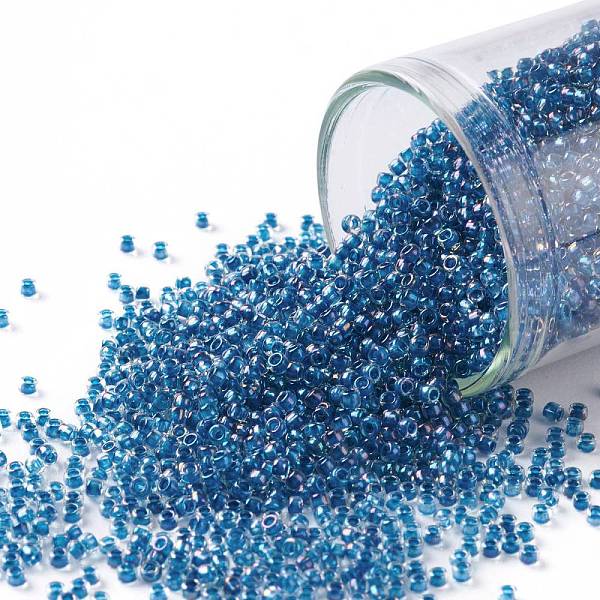 

PandaHall TOHO Round Seed Beads, Japanese Seed Beads, (188) Inside Color Luster Crystal/Capri Blue Lined, 15/0, 1.5mm, Hole: 0.7mm, about..., Cyan