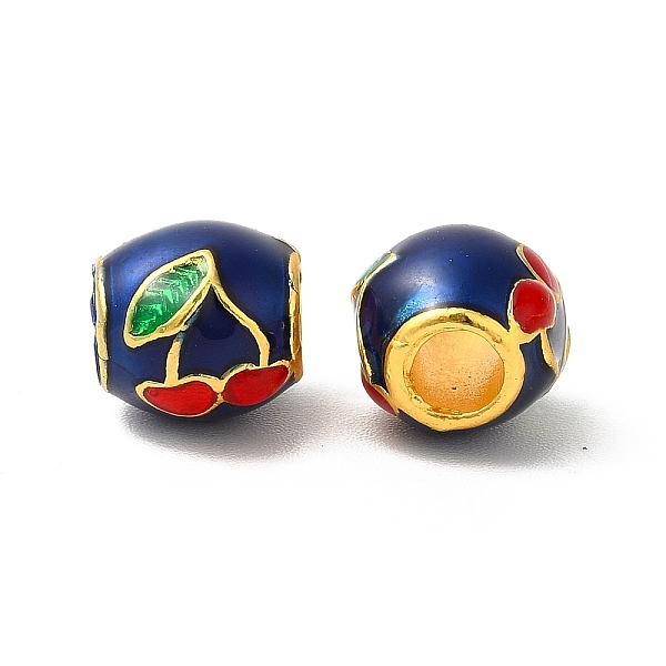 

PandaHall Rack Plating Alloy Enamel European Beads, Large Hole Bead, Drum Bead with Cherry, Matte Gold Color, Dark Blue, 9.5x9x10mm, Hole...