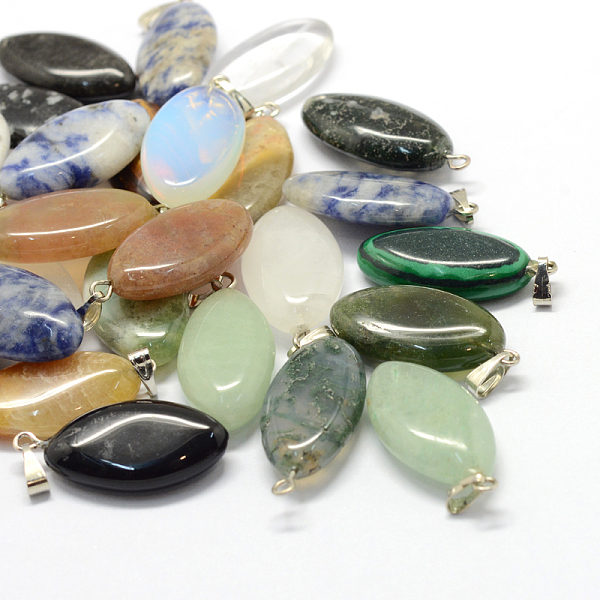 

PandaHall Horse Eye Natural & Synthetic Mixed Stone Pendants, with Platinum Tone Brass Findings, 27~30x12~15x5~6mm, Hole: 2x7mm Mixed Stone...