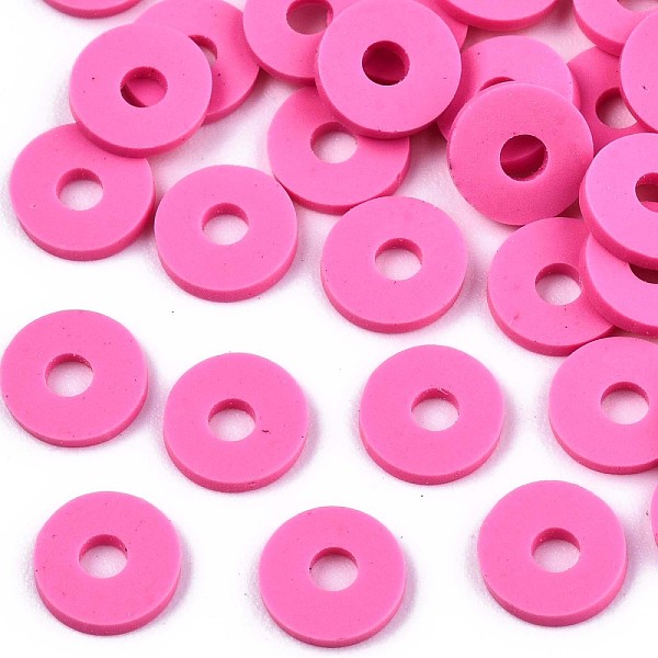 PandaHall Handmade Polymer Clay Beads, for DIY Jewelry Crafts Supplies, Disc/Flat Round, Heishi Beads, Deep Pink, 8x1mm, Hole: 2mm, about...
