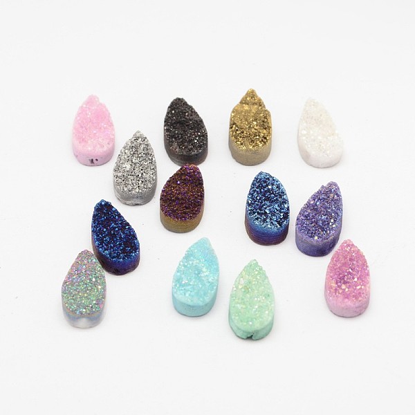 

PandaHall Teardrop Electroplate Natural Druzy Crystal Cabochons, Mixed Color, 20x10x4~8mm Quartz Crystal Teardrop Multicolor