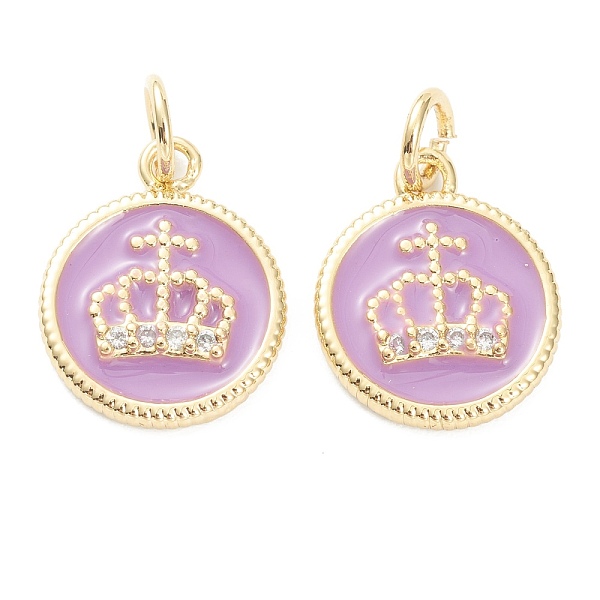

PandaHall Brass Micro Pave Clear Cubic Zirconia Pendants, with Enamel, Long-Lasting Plated, Real 18K Gold Plated, Flat Round with Crown..., Purple