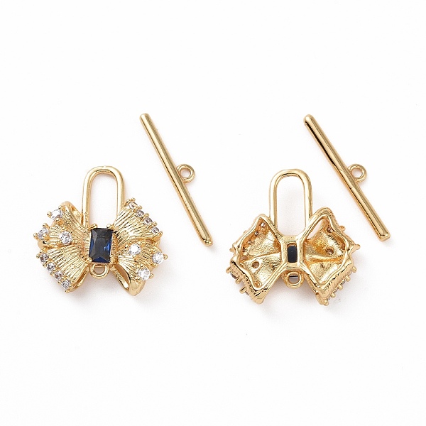 

PandaHall Brass Pave Medium Blue Cubic Zirconia Toggle Clasps, Bowknot, Real 18K Gold Plated, Bar: 21.5x4x1.5mm, Hole: 1.2mm, Bowknot...