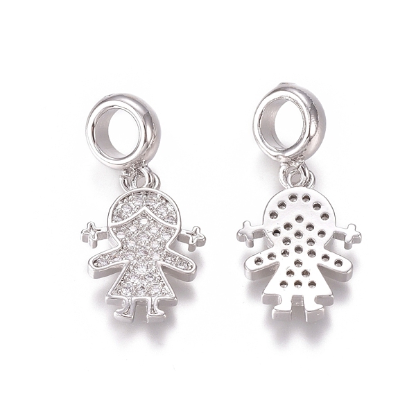 

PandaHall Brass Micro Pave Clear Cubic Zirconia European Dangle Charms, Large Hole Pendants, Girl, Platinum, 26mm, Hole: 5mm, Girl...