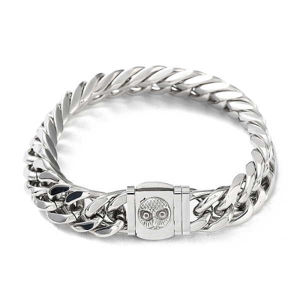 

PandaHall 304 Stainless Steel Cuban Link Chains Bracelets for Men & Women, with Owl Pattern, Stainless Steel Color, 8-3/4 inch(22.2cm) 304...