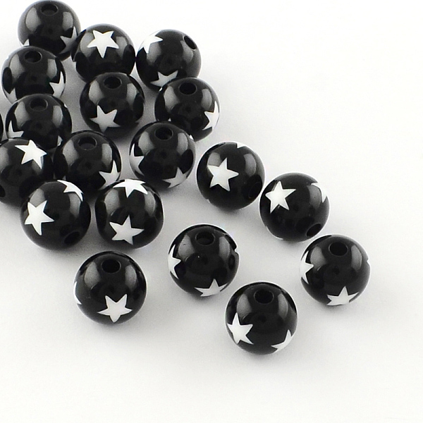 

PandaHall Star Pattern Opaque Acrylic Beads, Round, Black, 19~20x18mm, Hole: 3mm, about 116pcs/500g Acrylic Round Black