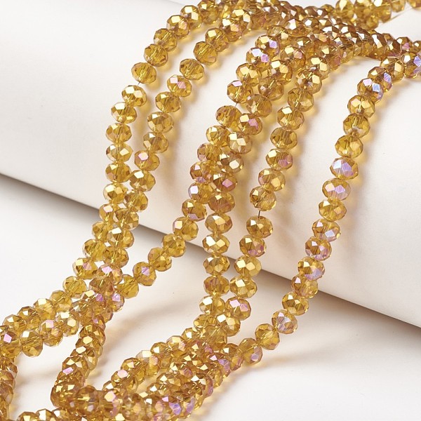 

PandaHall Electroplate Transparent Glass Beads Strands, Full Rainbow Plated, Faceted, Rondelle, Goldenrod, 6x5mm, Hole: 1mm, about..., Gold