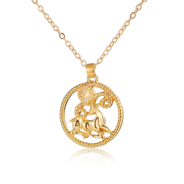 

PandaHall Alloy Flat Round with Constellation Pendant Necklaces, Cable Chain Necklace for Women, Aries, Pendant: 2.2cm Alloy Aries