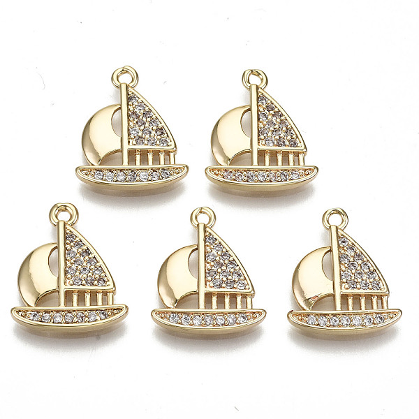 

PandaHall Brass Micro Pave Clear Cubic Zirconia Pendants, Nickel Free, Sailing Boat, Real 18K Gold Plated, 17x14.5x2.5mm, Hole: 1.5mm...