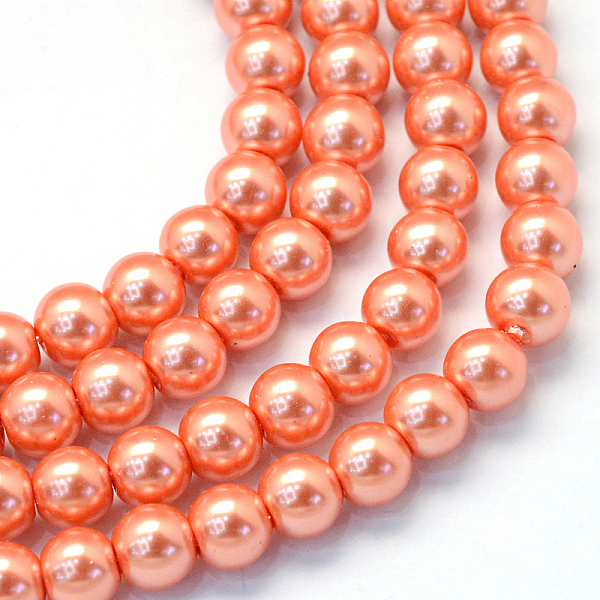 

PandaHall Baking Painted Pearlized Glass Pearl Round Beads Strands, Coral, 8~9mm, Hole: 1mm, about 105pcs/strand, 31.4 inch Glass Round Red