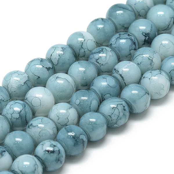 

PandaHall Baking Painted Glass Beads Strands, Swirl Glass Beads, Round, Sky Blue, 8~8.5mm, Hole: 1.5mm, about 100~105pcs/strand, 31.8 inch...