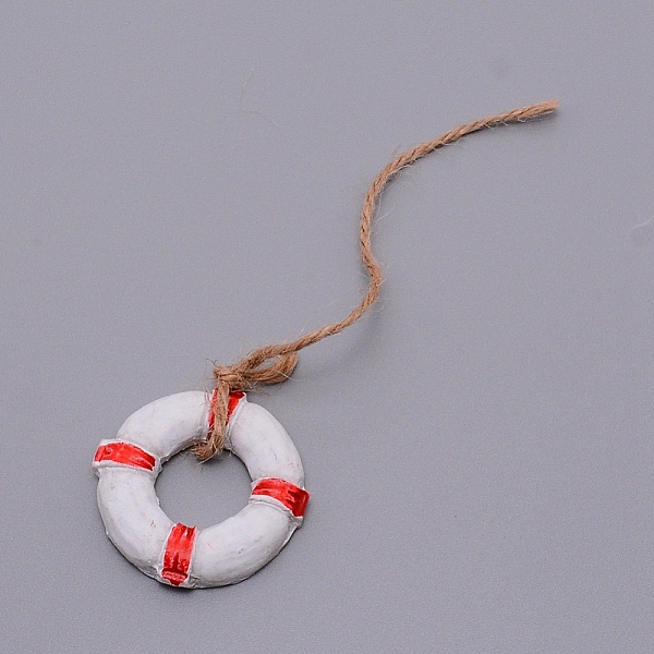 

PandaHall Mediterranean Style Resin Pendant Decorations, with Hemp Rope, Swim Ring, White, 17.5cm Resin Others White
