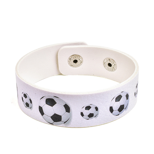 Football Pattern Leather Wide Cord Bracelet with Snap Button for Men Women