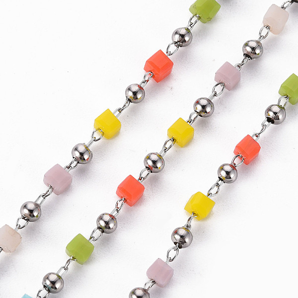 

PandaHall Handmade Acrylic Beaded Chains, with Brass Findings, Soldered, Spool, Square, Real 18K Gold Plated, Colorful, 2.5x2.5x2.5mm, about...