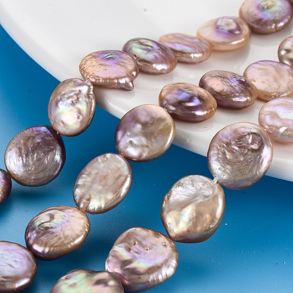 

PandaHall Natural Keshi Pearl Beads Strands, Cultured Freshwater Pearl, Flat Round, PeachPuff, 12~15x12~14x4~8mm, Hole: 0.6mm, about..., Brown