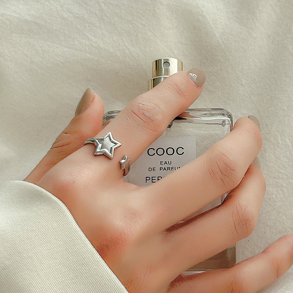 

PandaHall Stainless Steel Open Cuff Finger Rings Stainless Steel Star