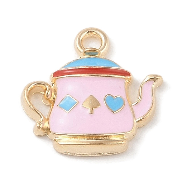 

PandaHall Alloy Enamel Pendants, Light Gold, Teapot Charm, Pink, 17x17.5x3mm, Hole: 1.8mm Alloy+Enamel Others Pink