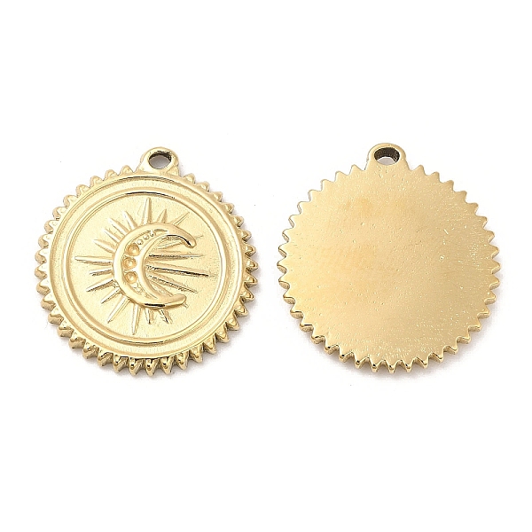 

PandaHall Ion Plating(IP) 316L Surgical Stainless Steel Pendant Rhinestone Settings, Flat Round with Moon, Real 18K Gold Plated, Fit for...