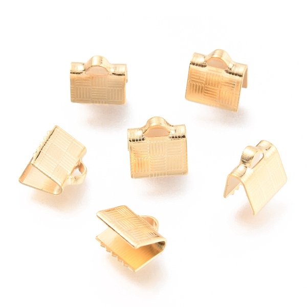 

PandaHall 304 Stainless Steel Ribbon Crimp Ends, Golden, 7x7x4.5mm, Hole: 2x1mm 304 Stainless Steel