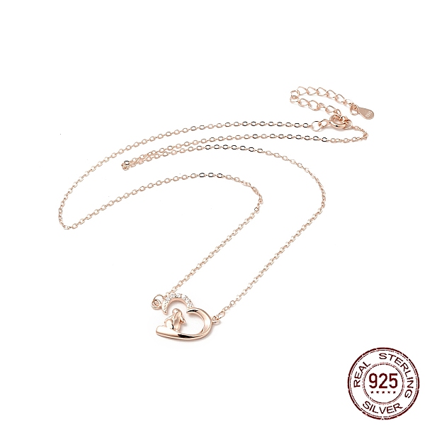 

PandaHall 925 Sterling Silver Rabbit with Heart Pendant Necklace with Clear Cubic Zirconia for Women, Rose Gold, 16.10 inch(40.9cm) Sterling...