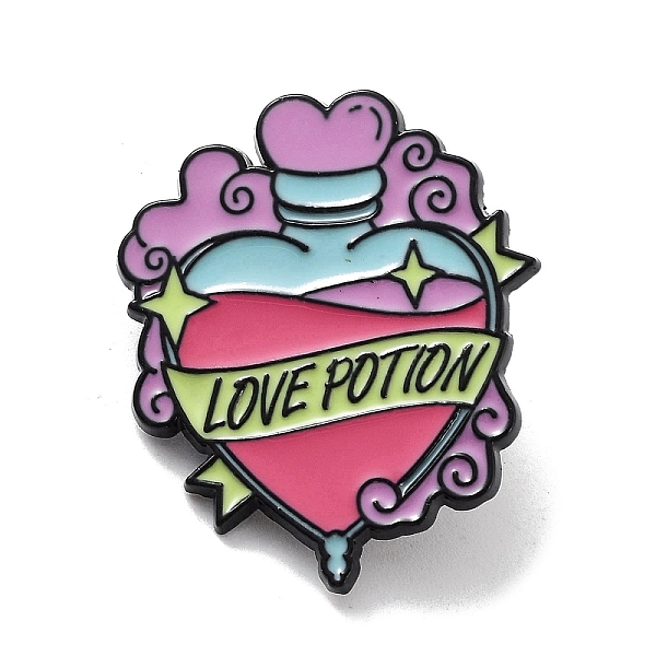 

PandaHall Cartoon Word Love Potion Bottle Alloy Enamel Pin Brooch, for Backpack Clothes, 29.5x24.5x1.4mm Alloy+Enamel Bottle Purple