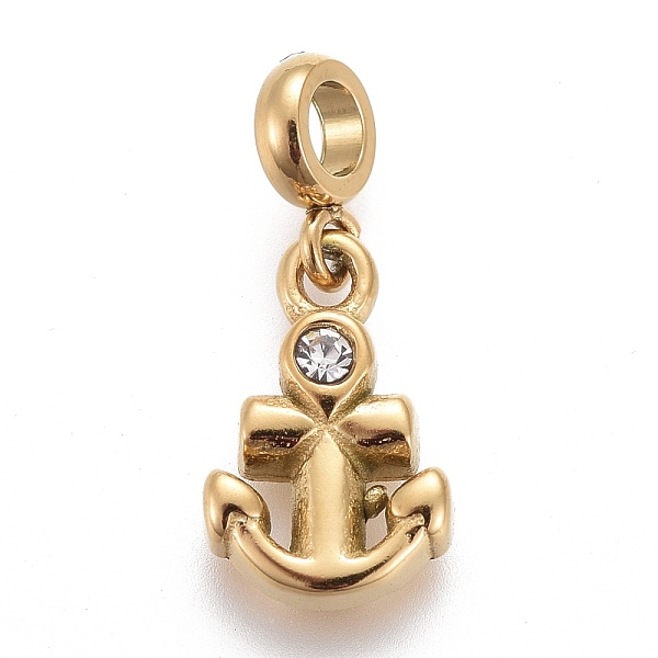 

PandaHall Ion Plating(IP) 304 Stainless Steel Pendants, with Rhinestone and Tube Bails, Anchor, Crystal, Golden, 16mm, Pendant: 10.6x7x2.5mm..., Clear