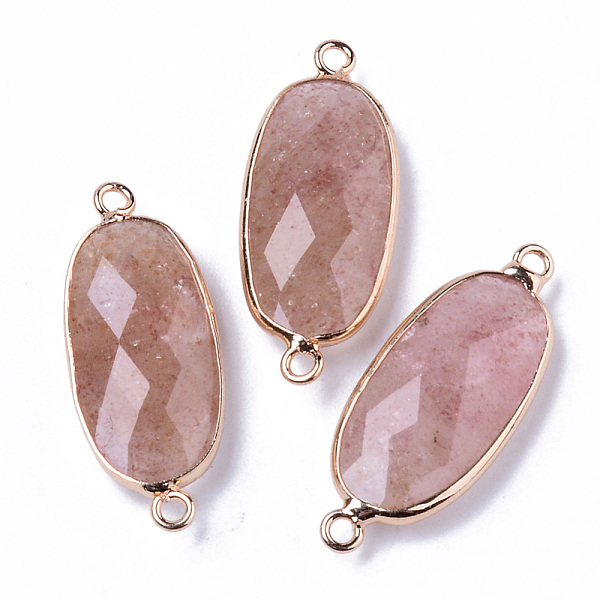 

PandaHall Natural Strawberry Quartz Links Connectors, with Light Gold Plated Edge Brass Loops, Oval, Faceted, 27x11x5.5mm, Hole: 2mm...