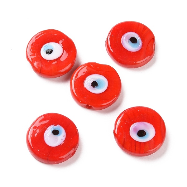 

PandaHall Handmade Evil Eye Lampwork Beads, Flat Round, Red, 17~17.5x4mm, Hole: 1.2mm Lampwork Flat Round Red