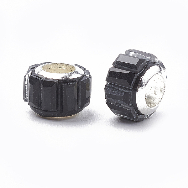 

PandaHall Glass European Beads, Large Hole Beads, with Brass Core, Faceted, Rondelle, Silver, Black, 9x7mm, Hole: 5mm Glass+Brass Core...