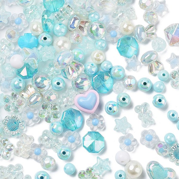 

PandaHall Acrylic Beads, Mixed Shapes, Cyan, 7~36.5x7~36.5x5.5~36.5mm, Hole: 1.8~4.5mm, about 299Pcs/500G Acrylic Mixed Shapes Cyan